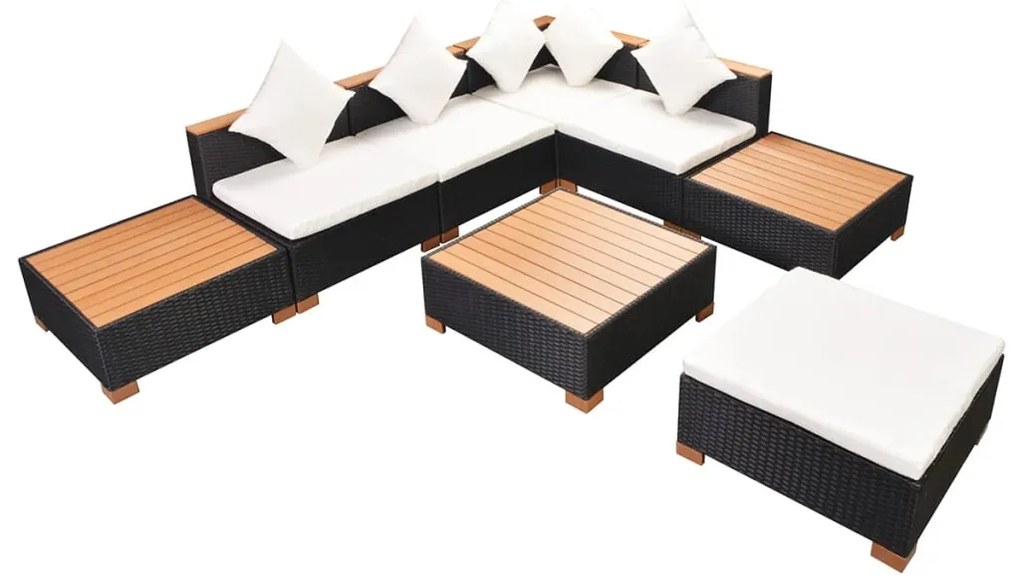 8 pcs conjunto lounge de jardim c/ almofadões vime PE preto