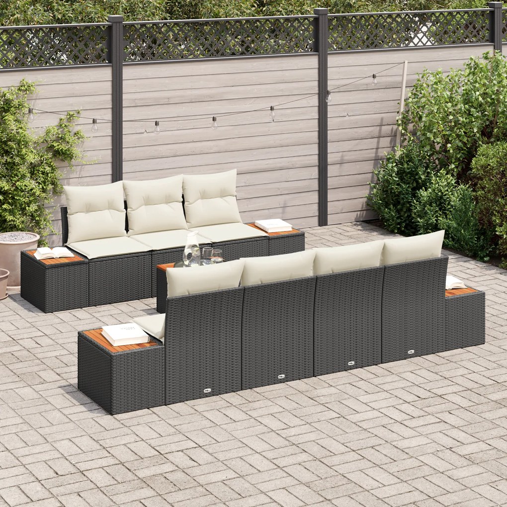 Conjunto de Sofá de Jardim de 8 Peças vidaXL com Almofadas Preto Ratta