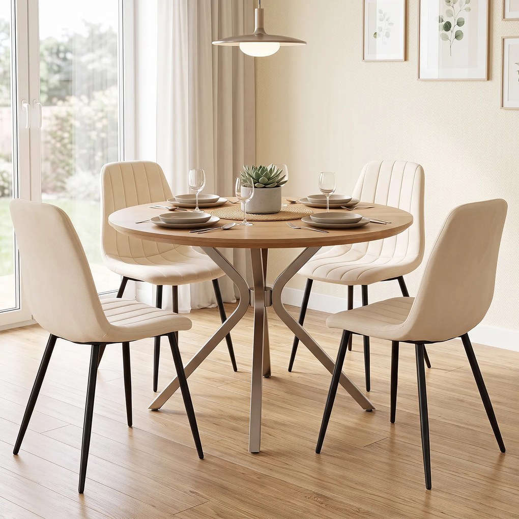 Conjunto de 4 Cadeiras de Sala de Jantar (MESA NÃO INCLUIDA), 54 x 44,5 x 87 cm, Acolchoadas em Veludo, Bege