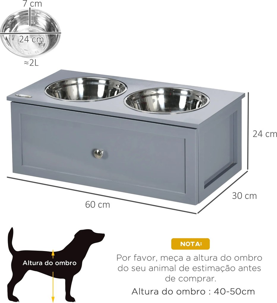 PawHut Comedouro Elevado para Cães Médios com 2 Tigelas de 2000ml de A