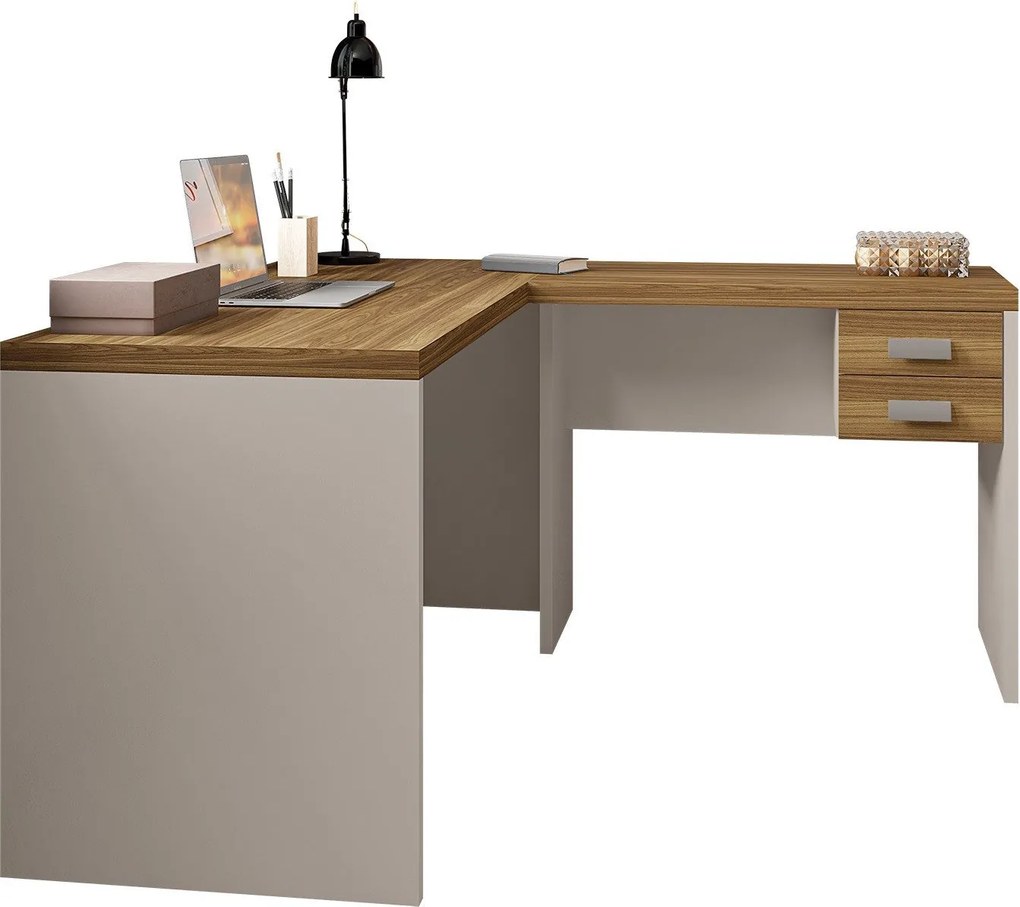 Secretária de Canto STUDIO 136 com 2 Gavetas – 136x150x75 cm | Bilamin