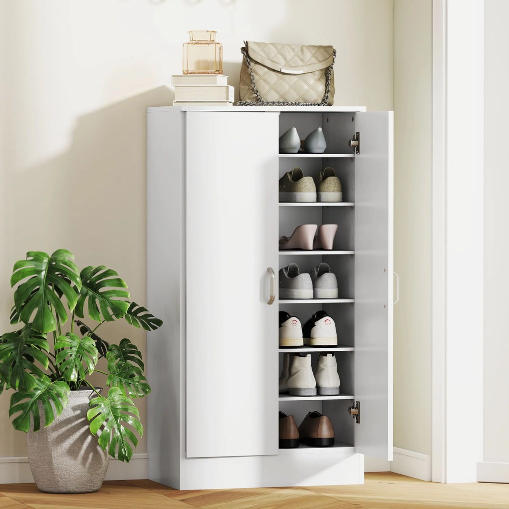 Sapateira de 2 Portas Sapateira para Entrada com 6 Prateleiras Ajustáveis para 14 Pares de Sapatos 55x35x108 cm Branco