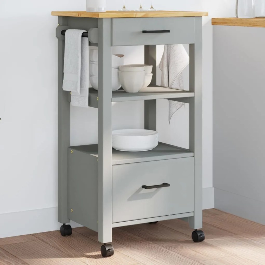 vidaXL Carrinho de cozinha MONZA 48x40x90 cm madeira de pinho maciça