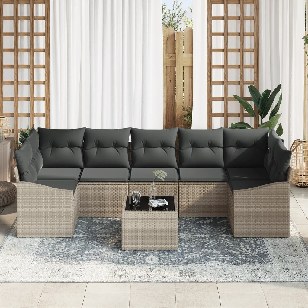 Conjunto de Sofá de 8 Peças com Almofadas Cinza Claro Rattan Sintético