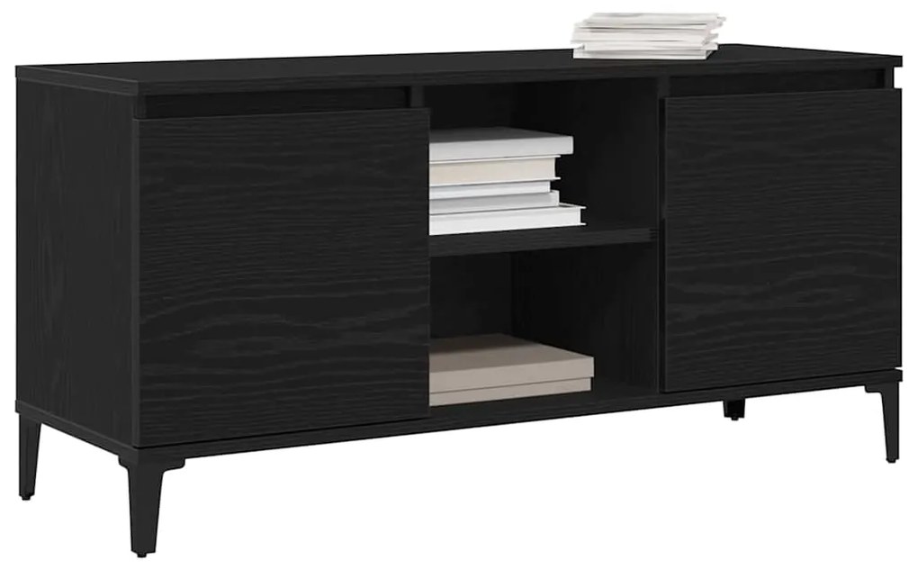 Armário de TV vidaXL Preto Carvalho 102x35x50 cm de Madeira de Engenha