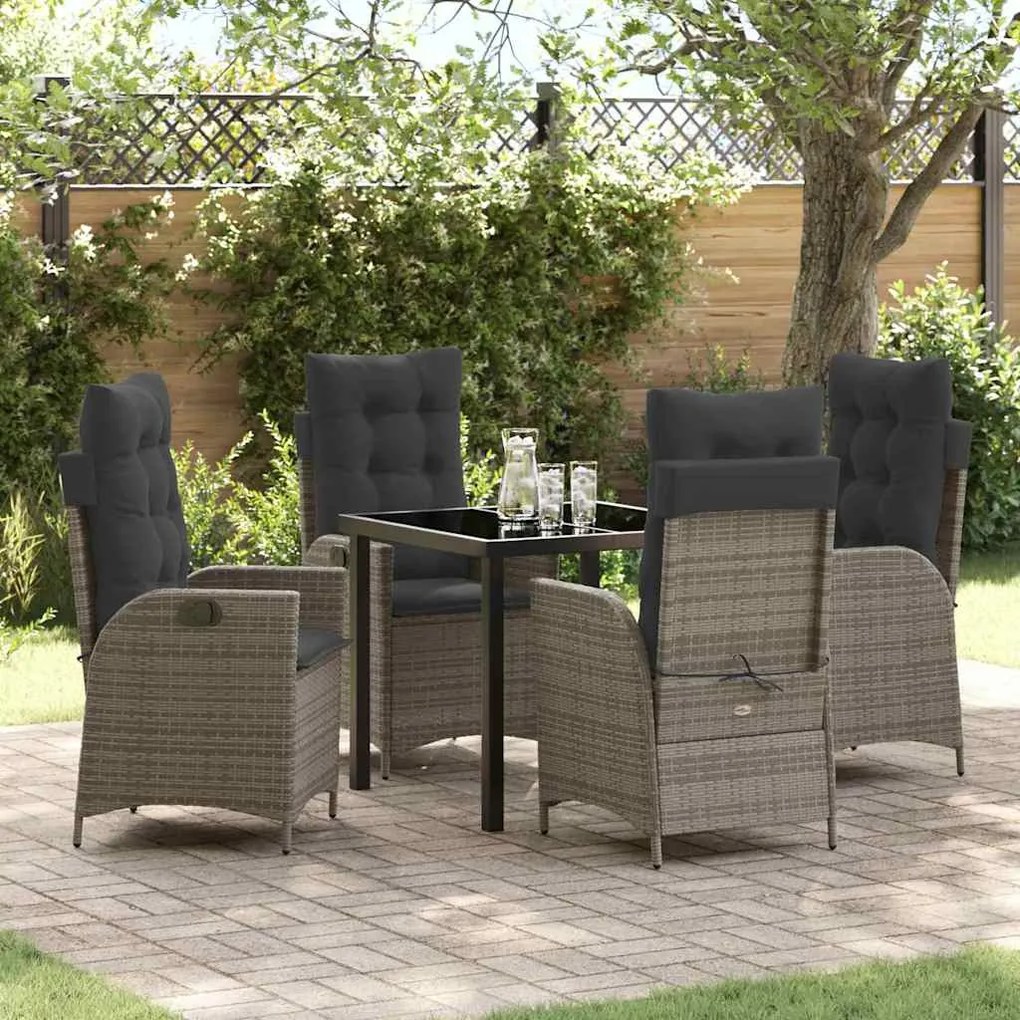 vidaXL Conjunto de Jantar de Jardim com 5 Peças e Almofadas Cinza em Rattan e Poliéster