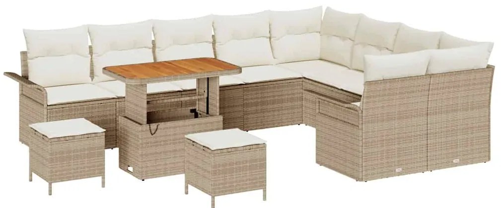 Conjunto de Sofá de Jardim com 12 Peças e Almofadas Bege em Rattan e P