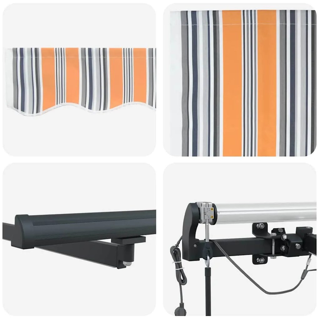 Toldo Retrátil Automático com Listras LED Multicoloridas 450x300 cm
