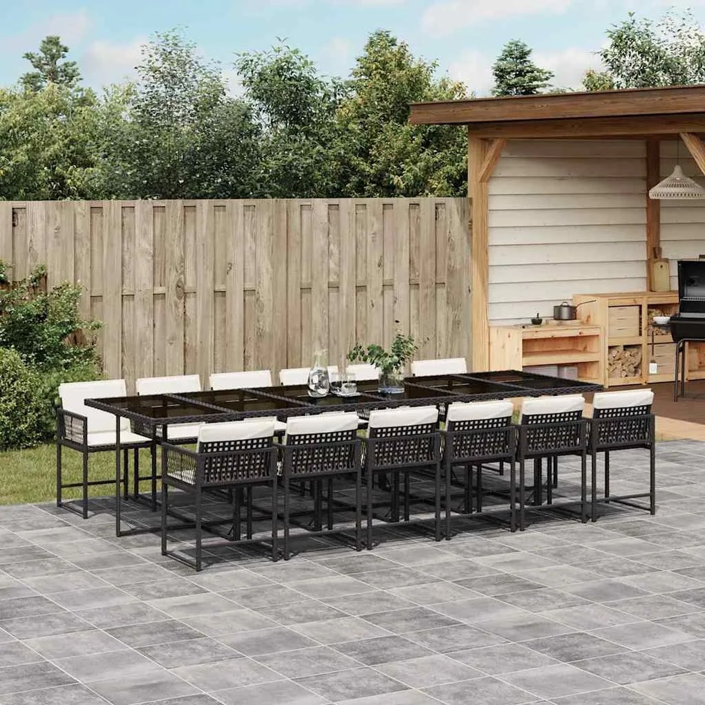 vidaXL 13 pcs conjunto de jantar p/jardim com almofadões vime PE preto