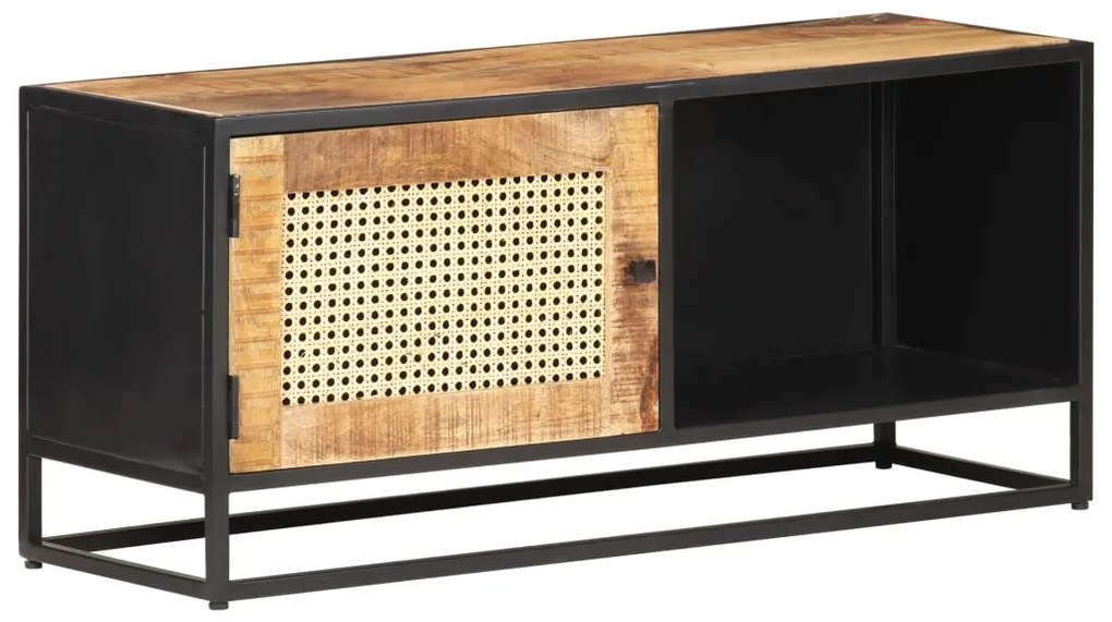 Móvel de TV 90x30x40 cm mangueira áspera maciça e palha natural