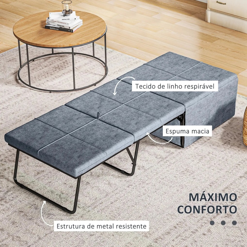 Cama Dobrável "Açores" com Capa de Proteção - Cinza - 180x68 cm - Meta