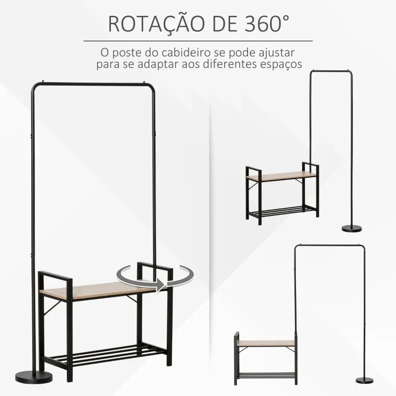 Conjunto Promise - Cabide Ajustável, Sapateira e Banco - Design Indust