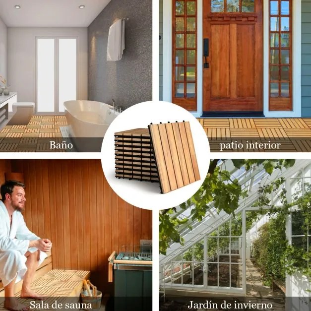 10 Ladrilhos de madeira de acácia para varanda interior e exterior 30 x 30 x 2,5 cm Castanho