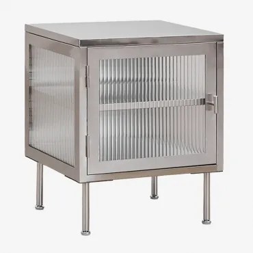 Mesa Auxiliar Em Aço E Vidro Paoline Cinzento Escovado - Sklum