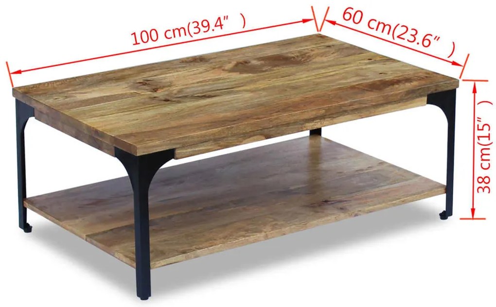 Mesa de centro, madeira de mangueira 100x60x38 cm