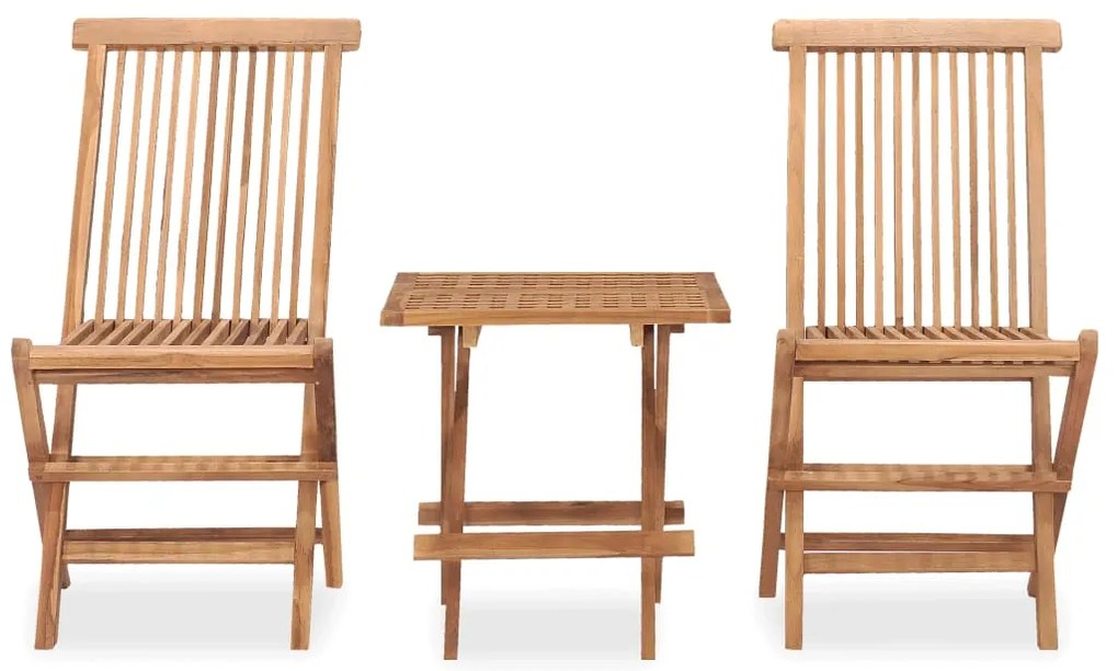 3 pcs conjunto jantar dobrável p/ exterior madeira teca maciça