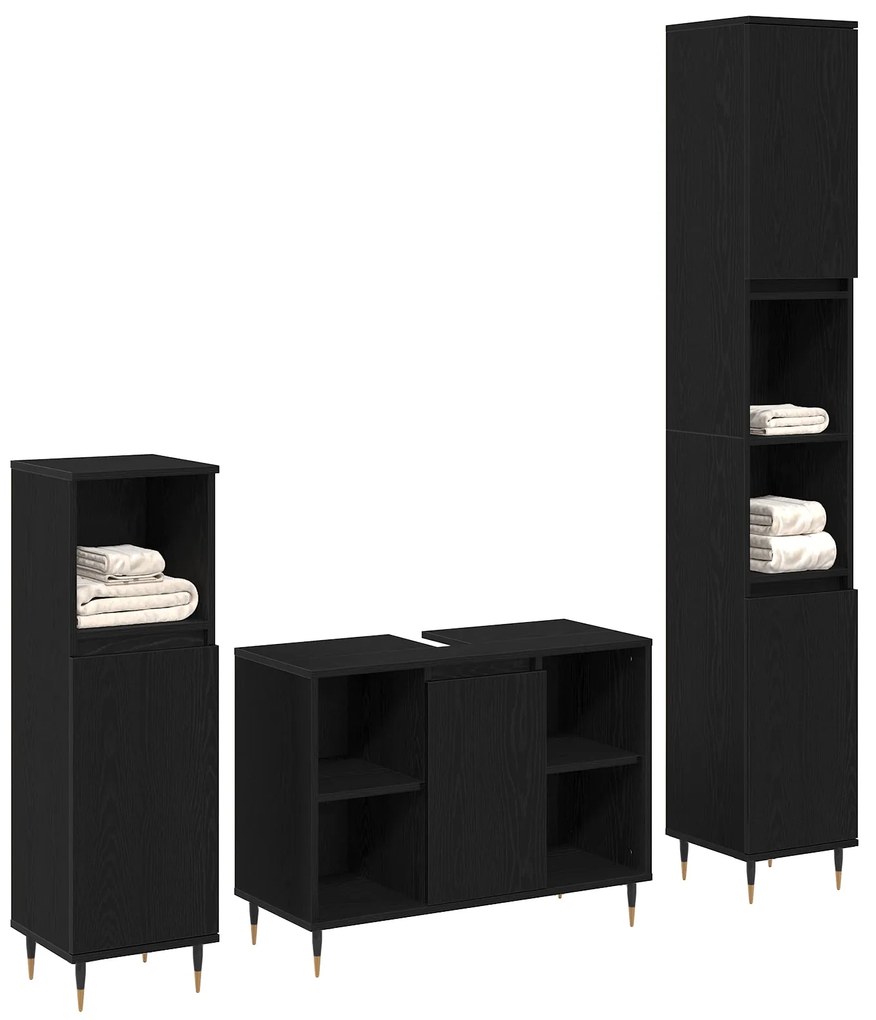 Conjunto de Móveis para Casa de Banho vidaXL 3 peças Carvalho Preto Ma