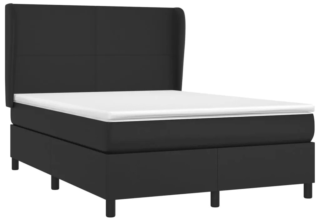 Cama com molas/colchão 140x190 cm couro artificial preto