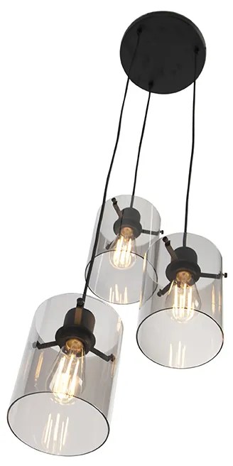 Candeeiro de suspensão de design preto com vidro fumê 3 luzes - Dome Design