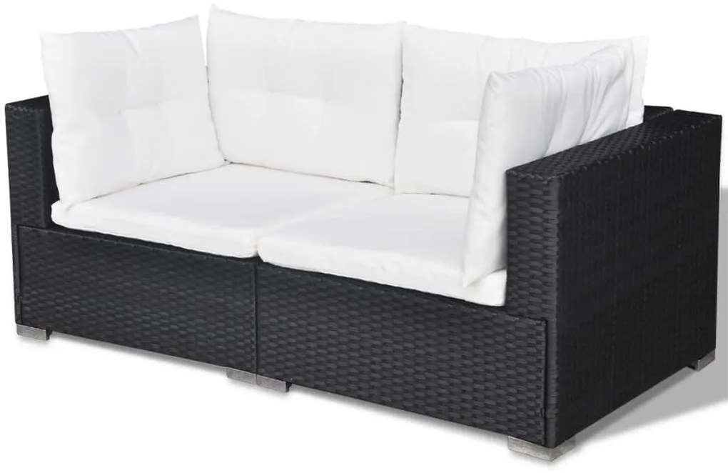5 pcs conjunto lounge de jardim c/ almofadões vime PE preto
