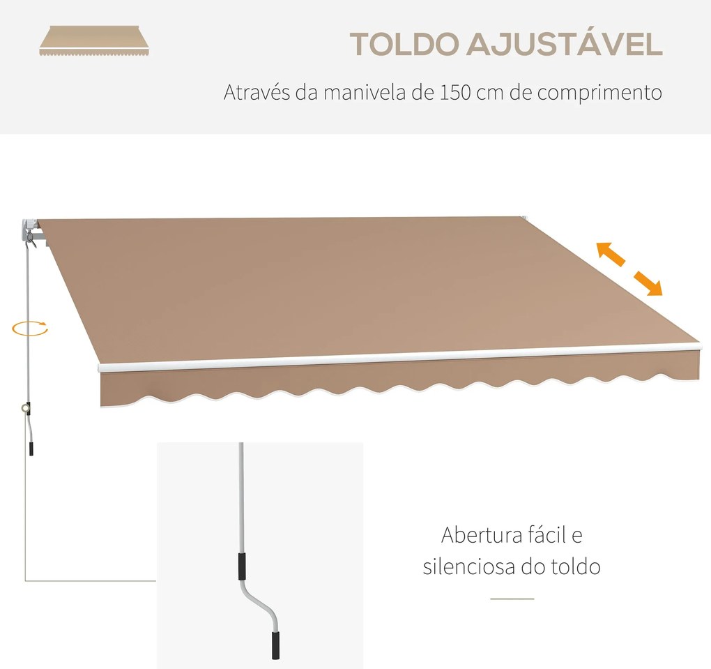 Toldo Manual Retrátil 350x250 cm Toldo para Varanda com Manivela de Me
