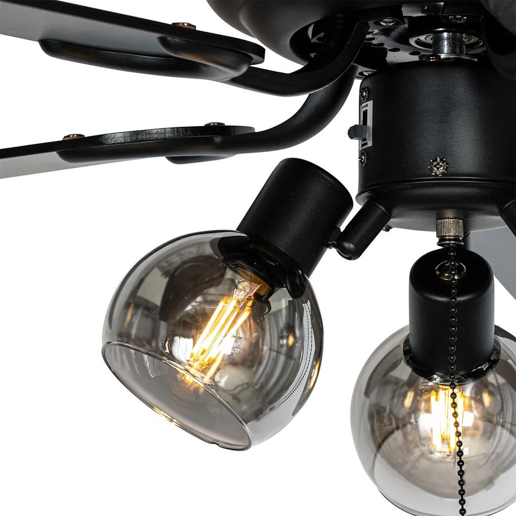 Ventilador de teto preto com impressão de madeira 107,5cm 3-luzes com interruptor de tração - Mistral Vidro