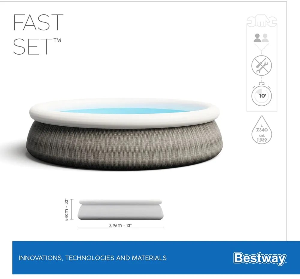 Conjunto psicina redonda Bestway Fast Set™ Poolset Ø396cm Cinzento