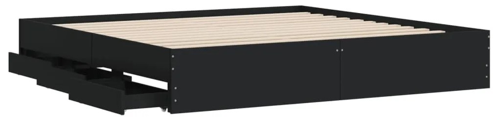 Estrutura de cama c/ gavetas 200x200 cm derivados madeira preto