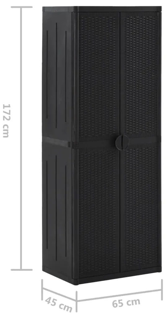 Armário de arrumação para jardim 65x45x172 cm vime PP preto