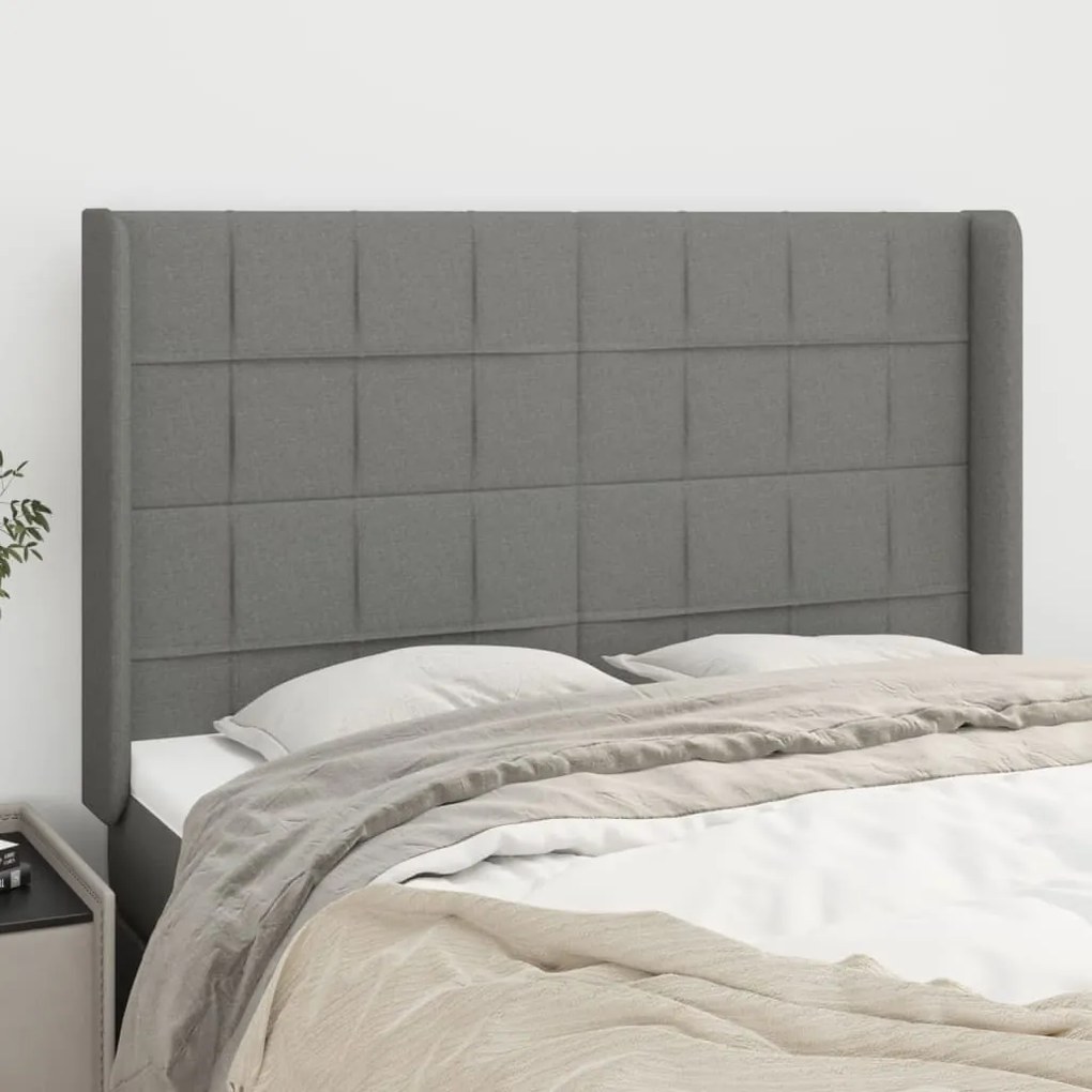 Cabeceira cama c/ abas tecido 147x16x118/128 cm cinzento-escuro