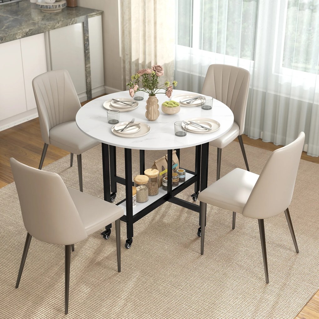 Mesa de Jantar Dobrável, 100 x 100 x 75 cm (CADEIRAS NÃO INCLUIDAS), com Rodas Bloqueáveis, Branco