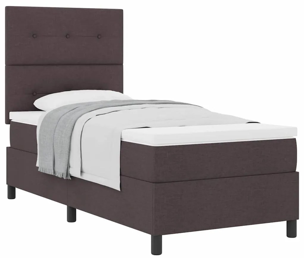 Cama Box Spring com Colchão Castanho Escuro 90x200 cm Tecido