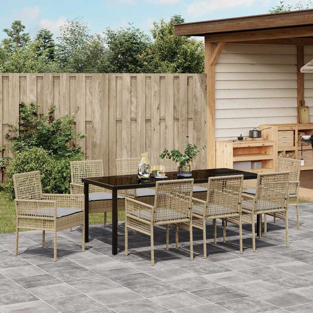 Conjunto de Jantar de Jardim de 9 Peças com Cushions Bege Rattan Poli