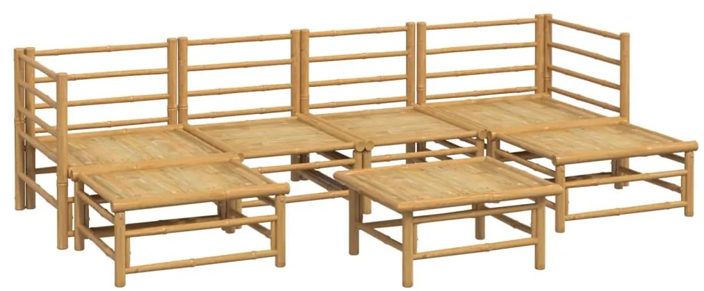 7 pcs conj. lounge de jardim bambu c/ almofadões cinzento-claro