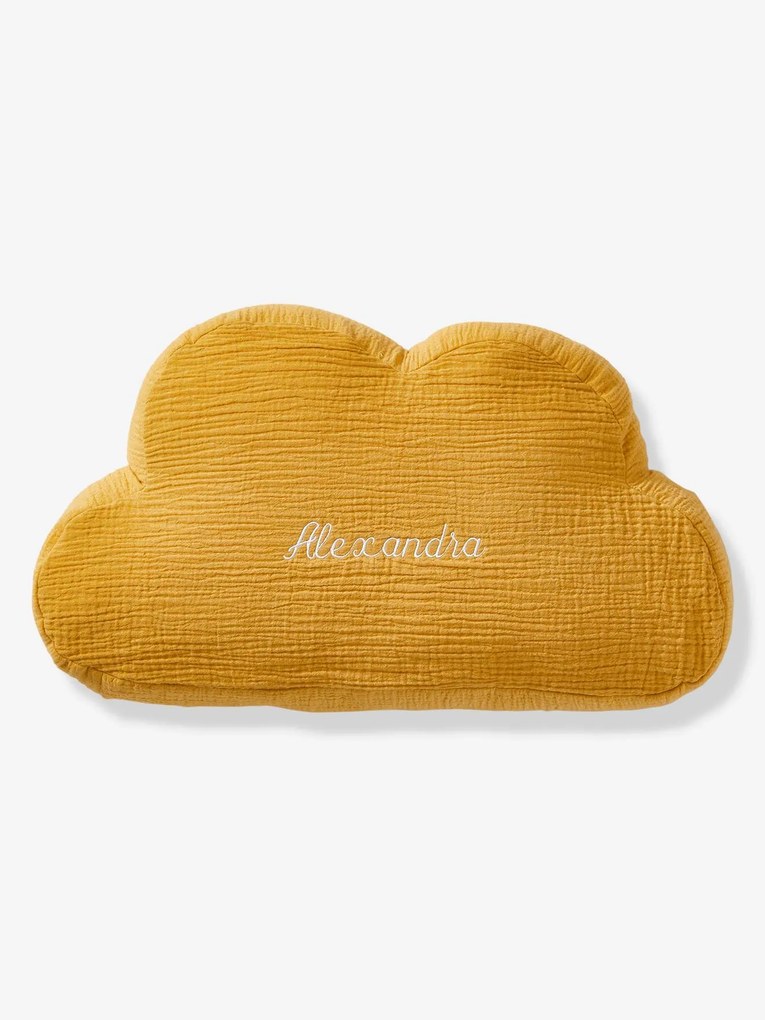 Almofada personalizável em gaze de algodão, Nuvem mostarda