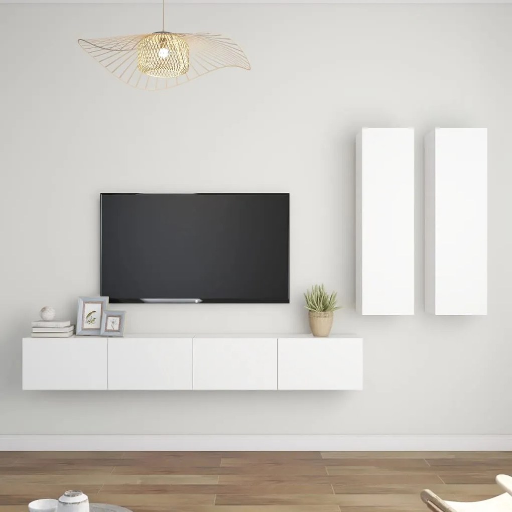 4 pcs conjunto de móveis de TV contraplacado branco
