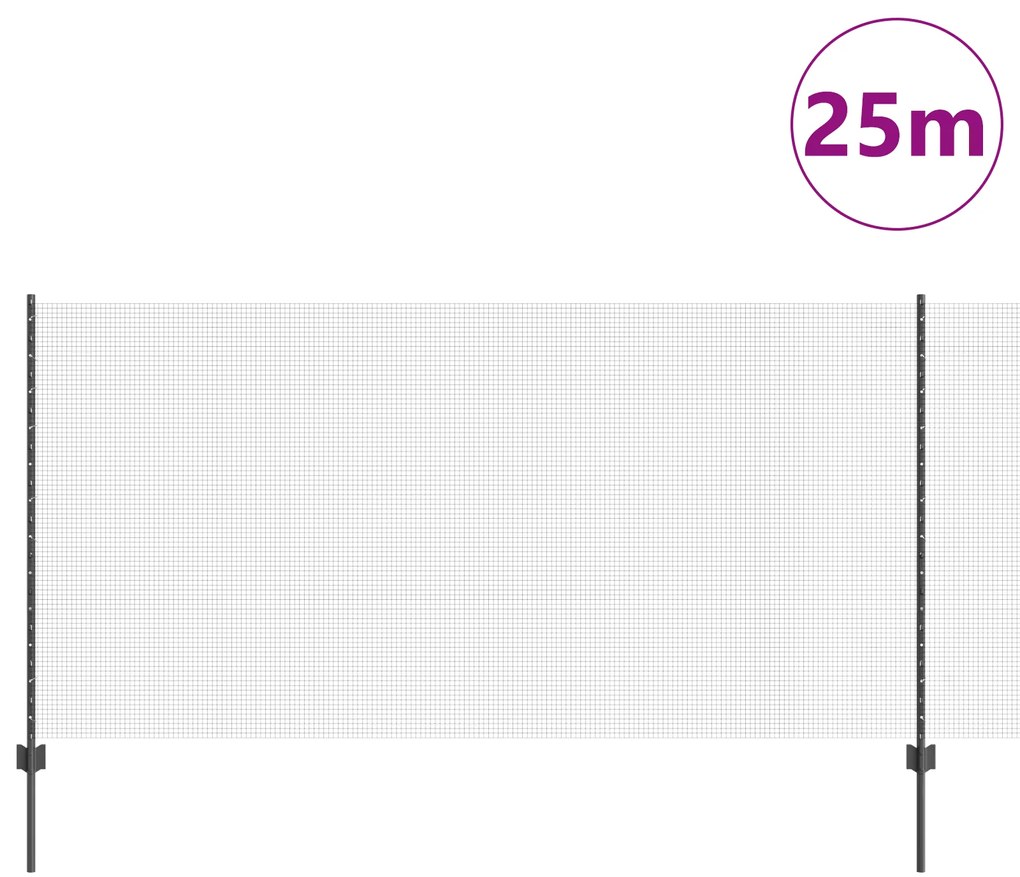 Cerca de Arame Soldado com 22 Postes U Cinza 1.2x25 m Aço