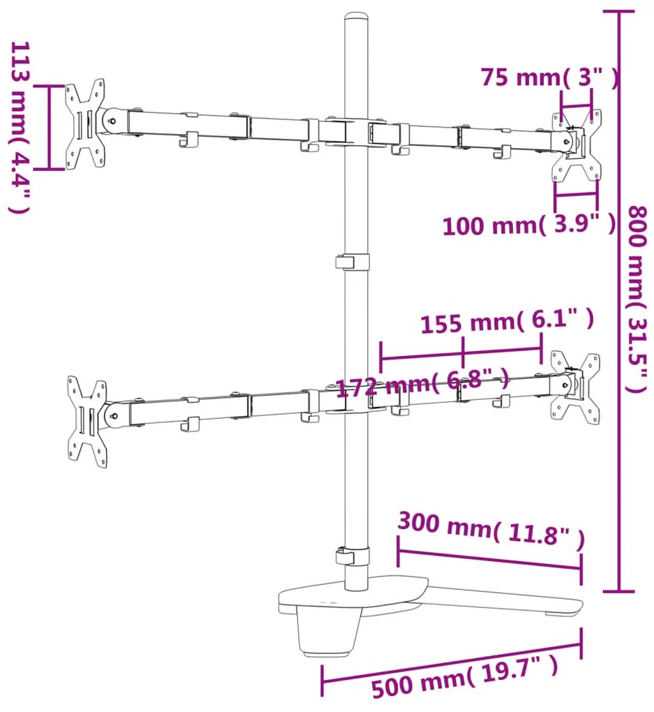 Suporte para monitor VESA 75/100 mm aço preto