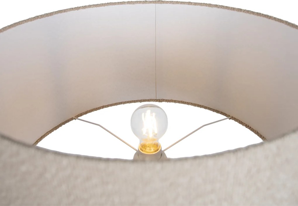 Candeeiro de pé tripé madeira com abajur em tecido teddy bege 50cm - Lou