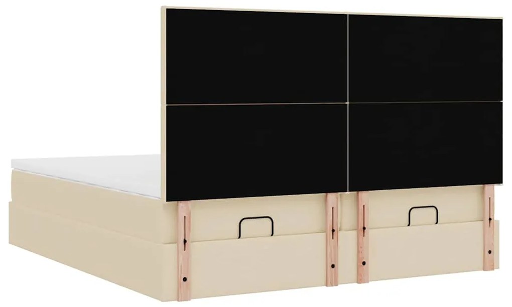 Estrutura de cama otomana com colchões tecido creme 200x200cm