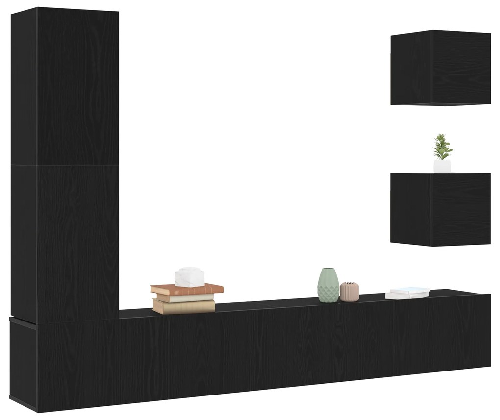 Conjunto de Rack pra TV de 6 Peças em Carvalho Preto