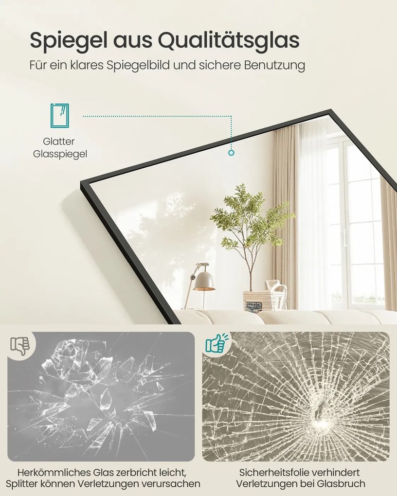 Espelho Pé de corpo inteiro com 150 x 40 cm e moldura resistente e Vidro temperado Preto 