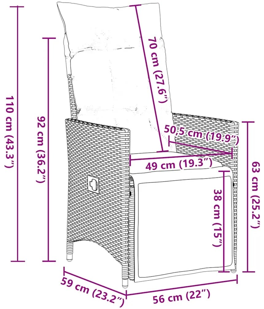 9 pcs conjunto de jantar p/ jardim c/ almofadões vime PE cinza