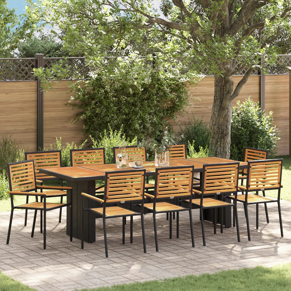 Conjunto de Jantar de Jardim vidaXL 11 Peças Preto Rattan Poliéster Acácia