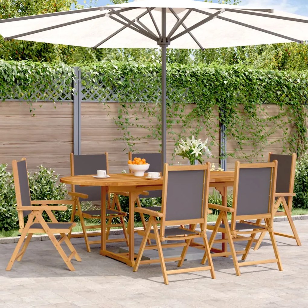 vidaXL 7 pcs conjunto jantar jardim tecido/madeira maciça antracite