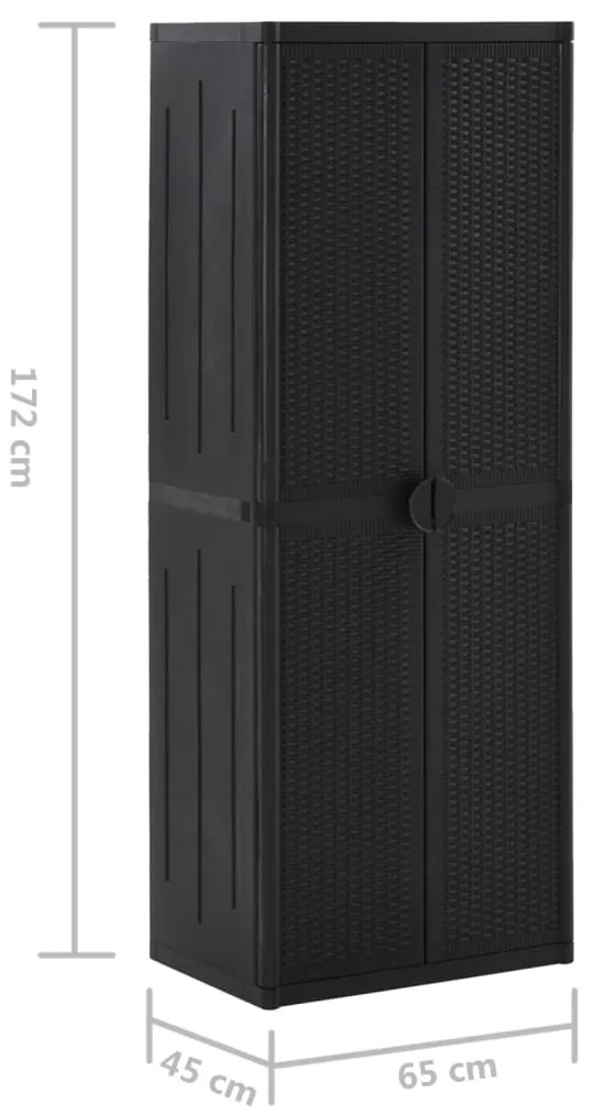 Armário de arrumação para jardim 65x45x172 cm vime PP preto