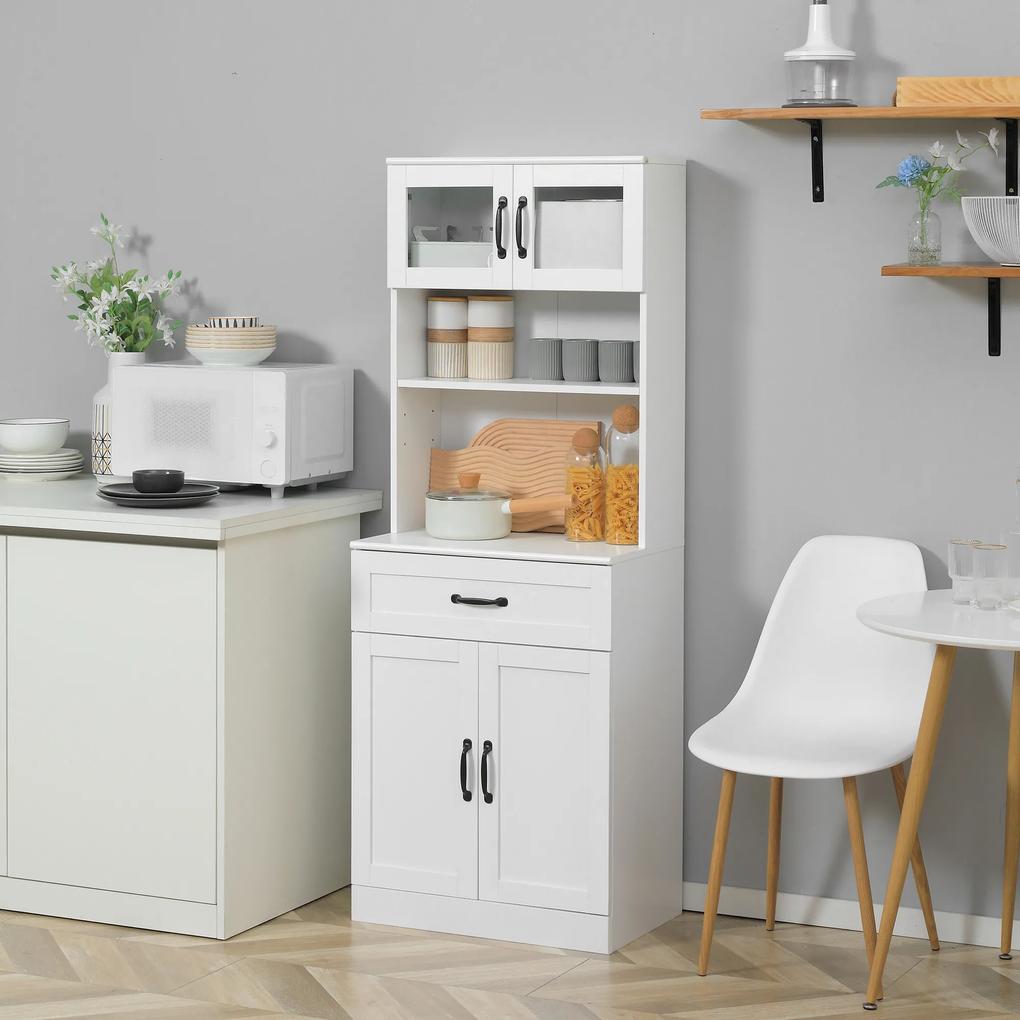 Armário de Cozinha com 4 Portas Gaveta e Prateleiras Ajustáveis para Sala de Jantar Estilo Moderno 60x38x161 cm Branco