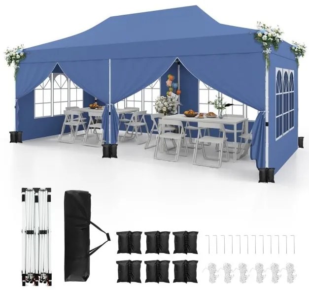 Gazebo pop-up com 6 paredes laterais e entradas com zíper, gazebo portátil instantâneo para festas e piqueniques, 3 x 6 m, preto