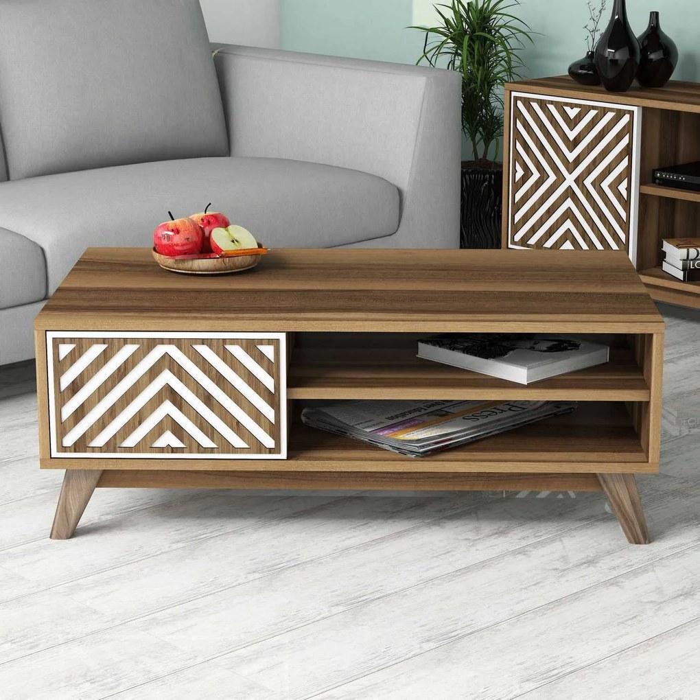 Mesa de Centro Inci – Nogueira e Branco – 105x38,2x60 cm