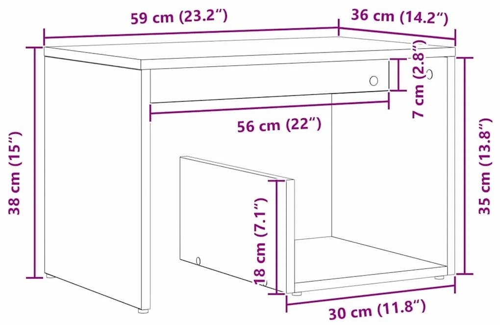Mesa de Apoio vidaXL Preta em Madeira de Carvalho 59x36x38 cm